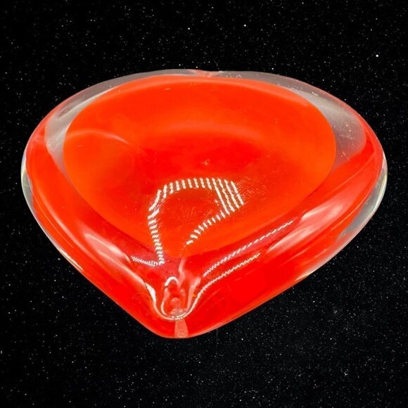 Art Glass Cased Clear Red Heart Shaped Paperweight Figurine 1”T 3”W - Picture 8 of 10